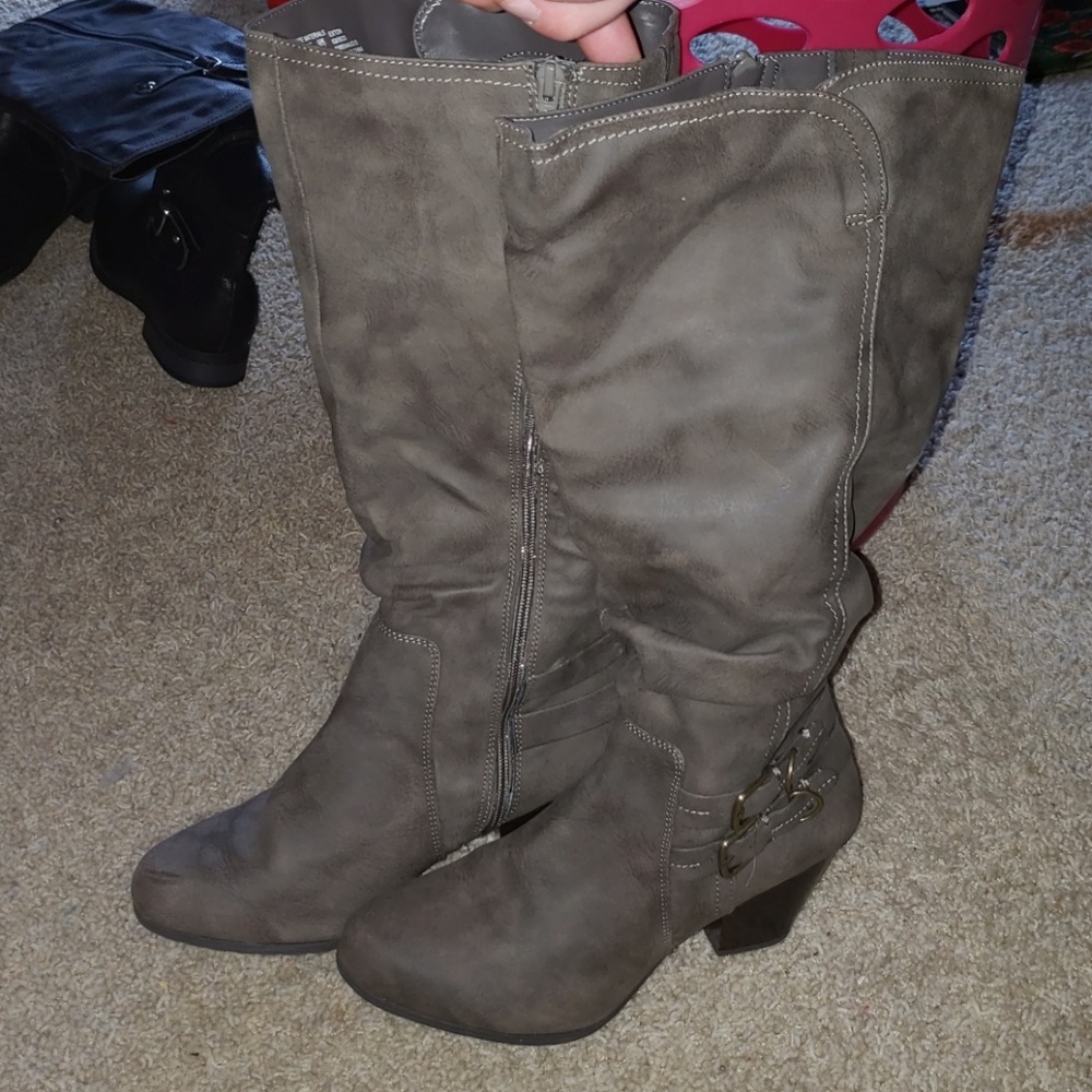 Taupe Grey knee boots (wide calf and width)